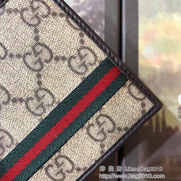 GUCCI古馳 專櫃同步 紅藍綠織帶 男士雙折皮夾 138042 杏膠啡皮 WTG1932